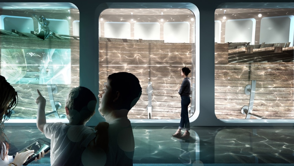 Ludzie zwiedzający muzeum na wraku Amsterdam